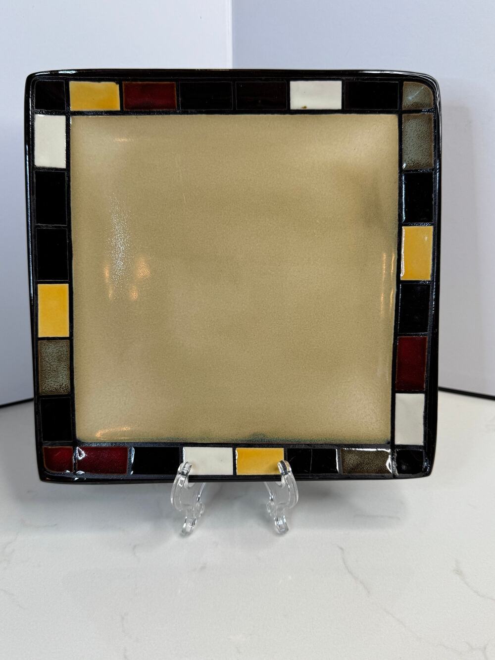 2 Home Trends MOSAIC 7.5" Tile Square Bread Plates Warm Neutral DISCONTINUED